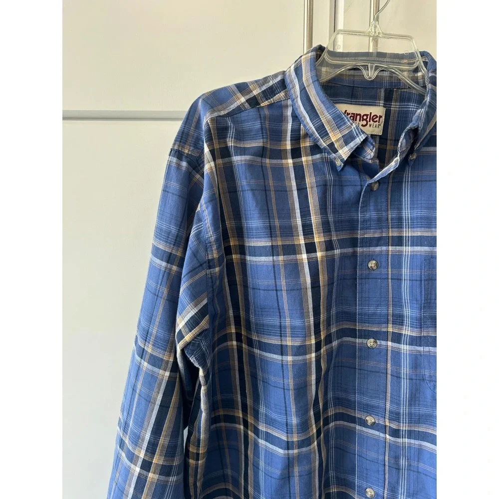 Wrangler‎ Rugged Wear Mens Blue Plaid Button Down Shirt XL RWL41MB
